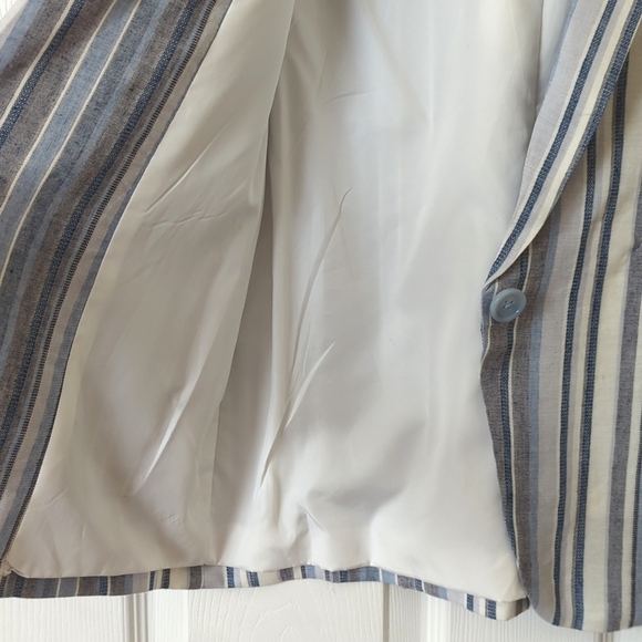 Drew Catalina Striped Linen Blend Boxy Single Button Blazer Jacket Blue Gray XS - Picture 9 of 13
